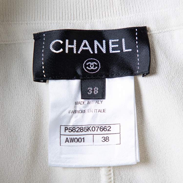 Pre Owned Chanel Cream Knit Side Stripe Detail Wide Leg Trousers M
