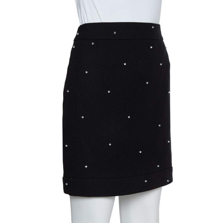 Pre Owned Chanel Black Wool Beads Embellished Mini Skirt M