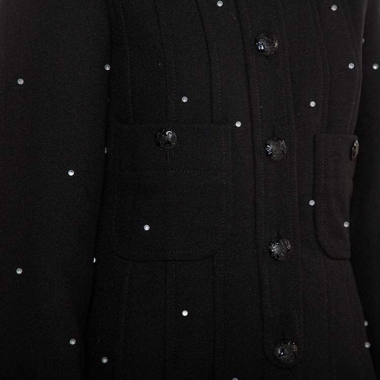 مملوكة مسبقًا Chanel Black Wool Bead Embellished Pleated Detail Button Front Long Jacket M