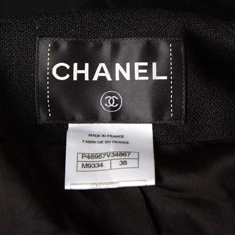 مملوكة مسبقًا Chanel Black Wool Bead Embellished Pleated Detail Button Front Long Jacket M