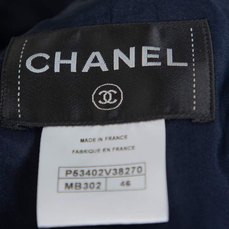 Pre Owned Chanel Red & Blue Tweed Button Front Jacket XL