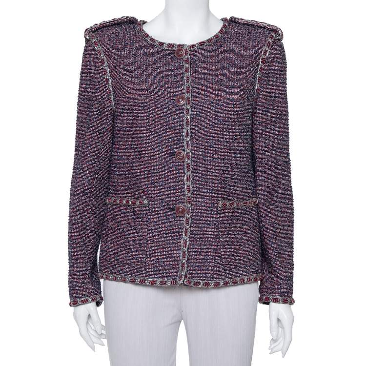 Chanel Red & Blue Tweed Button Front Jacket XL Chanel | The Luxury Closet
