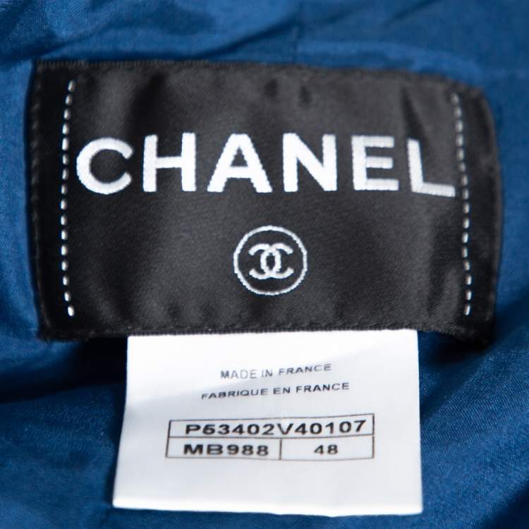 Pre Owned Chanel Blue & Black Tweed Button Front Jacket XL