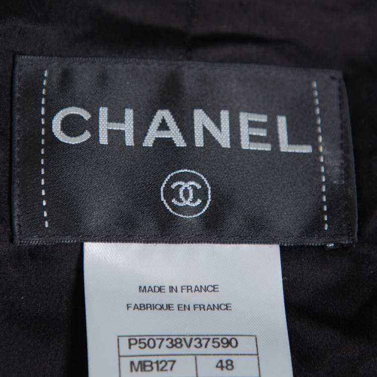 Pre Owned Chanel Black Tweed Sequin Embellished Button Front Jacket XL