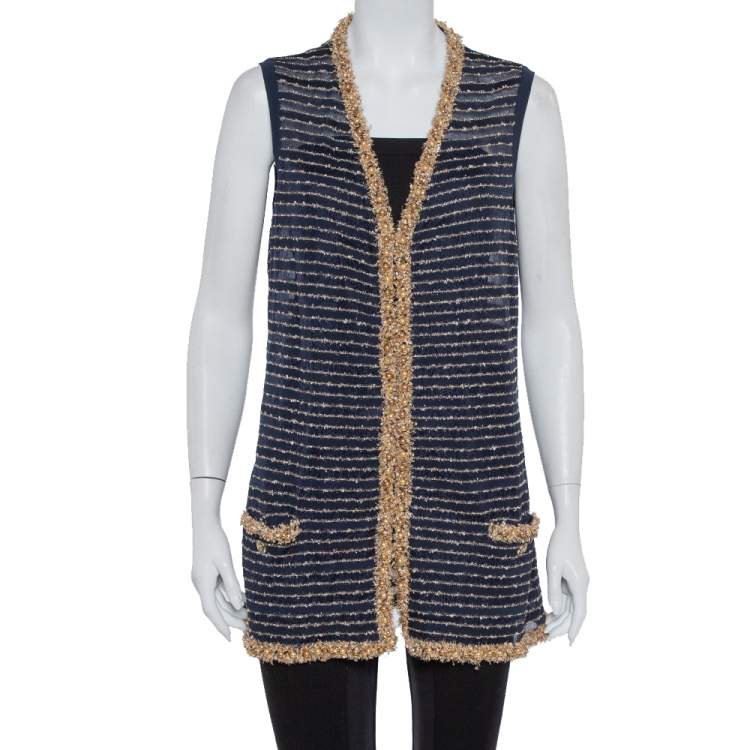 Chanel Navy Blue Knit Bead Embellished Hook Front Vest XL Chanel | The  Luxury Closet
