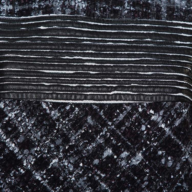 Pre Owned Chanel Black Tweed & Leather Sequin Embellished Paneled Mini Dress M