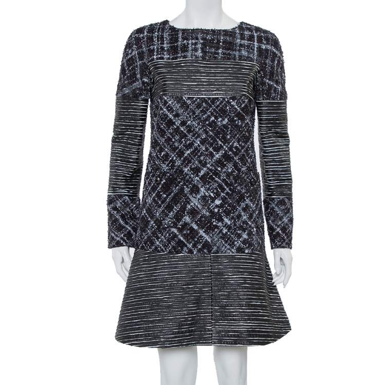 Chanel Black Tweed & Leather Sequin Embellished Paneled Mini Dress