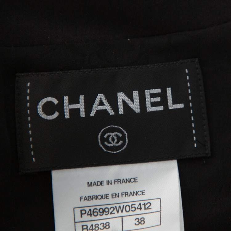 Pre Owned Chanel Black Tweed & Leather Sequin Embellished Paneled Mini Dress M