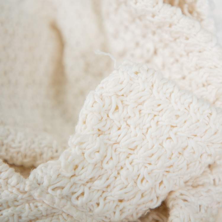 Pre Owned Chanel Cream Chunky Knit Front Tie Detail Vintage Cardigan M