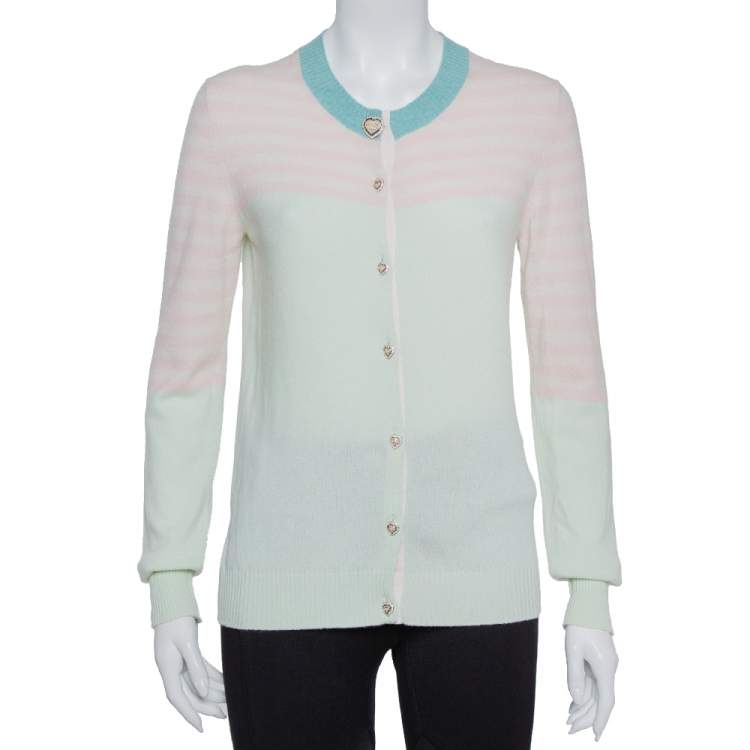 Chanel Green & Pink Cashmere Heart Button Detail Cardigan M Chanel   The  Luxury Closet