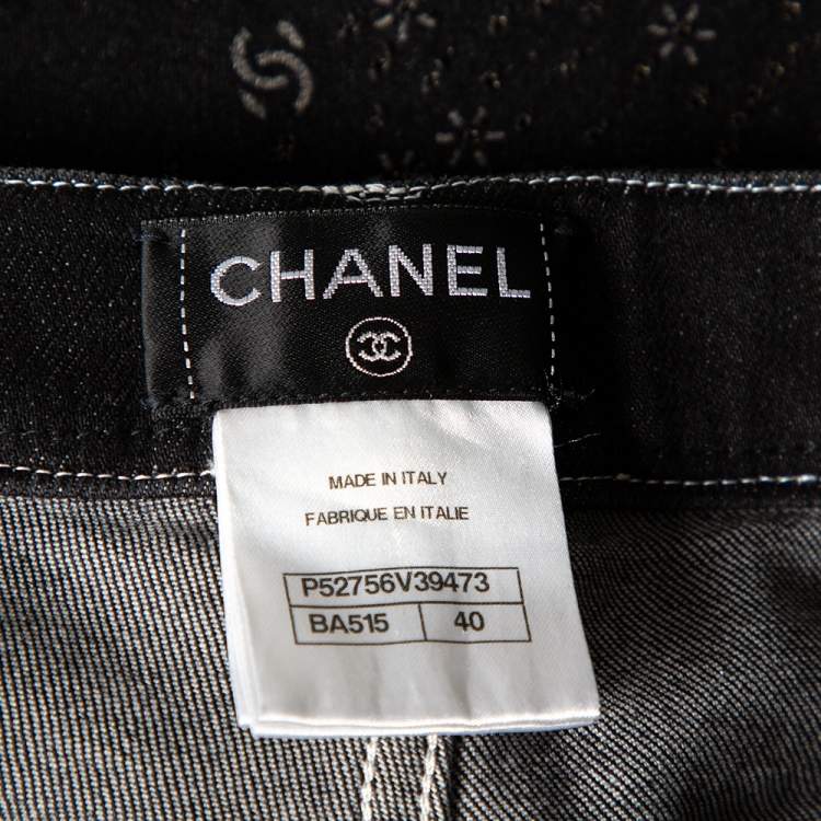 Pre Owned Chanel Black Denim Crochet Hem Detail Fitted Jeans M
