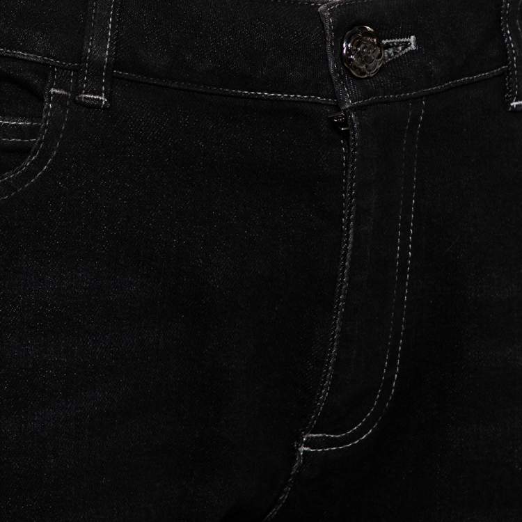 Pre Owned Chanel Black Denim Crochet Hem Detail Fitted Jeans M