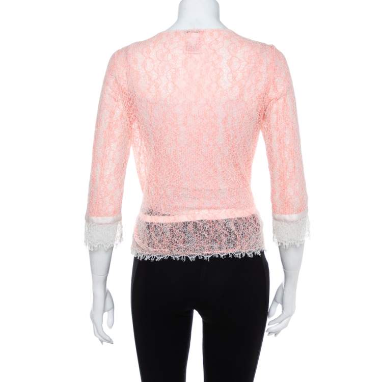 Pre Owned Chanel Orange Lace Waist Tie Detail Button Front Jacket M