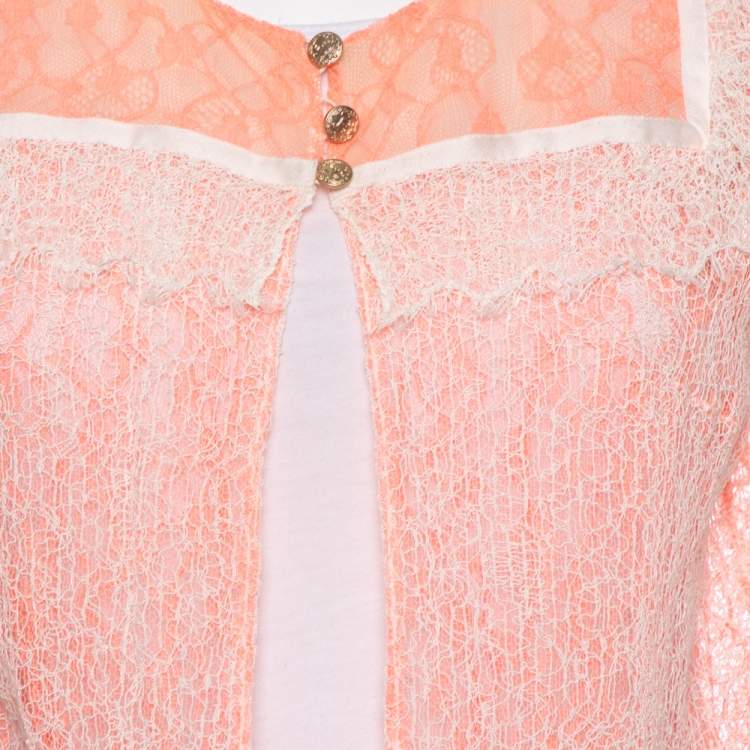 Pre Owned Chanel Orange Lace Waist Tie Detail Button Front Jacket M