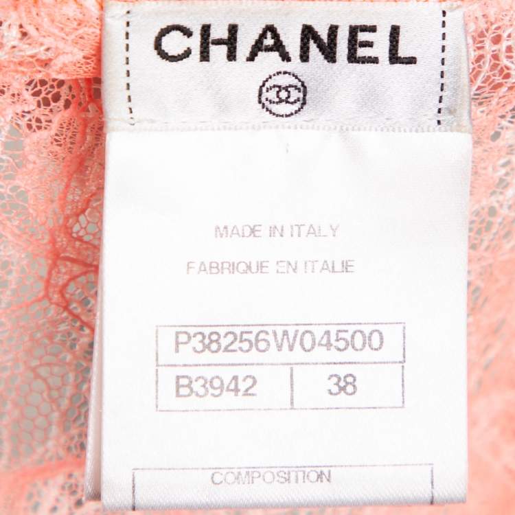 Pre Owned Chanel Orange Lace Waist Tie Detail Button Front Jacket M