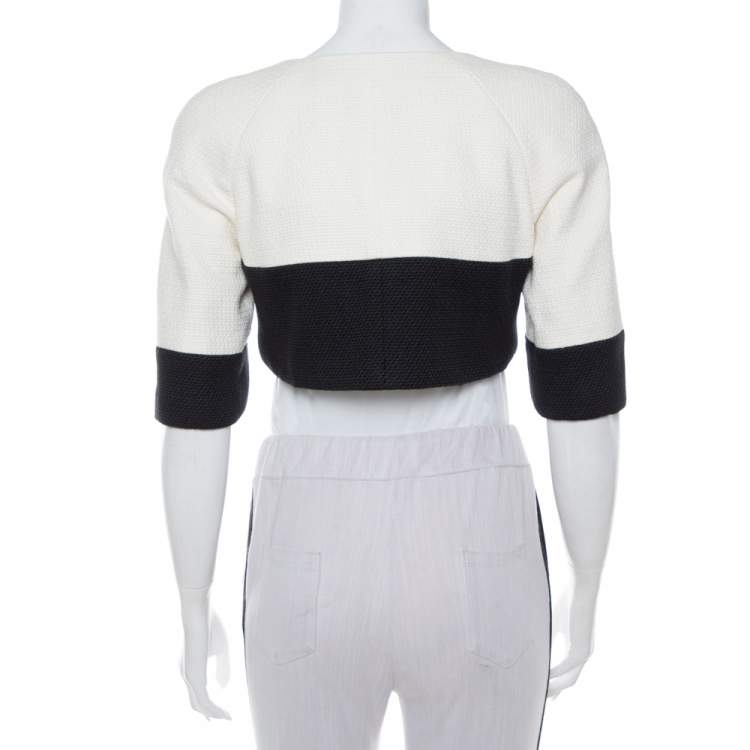 مملوكة مسبقًا Chanel Monochrome Tweed Double Breasted Cropped Jacket M
