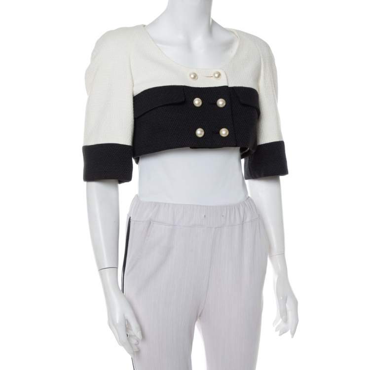 Chanel Monochrome Tweed Double Breasted Cropped Jacket M Chanel
