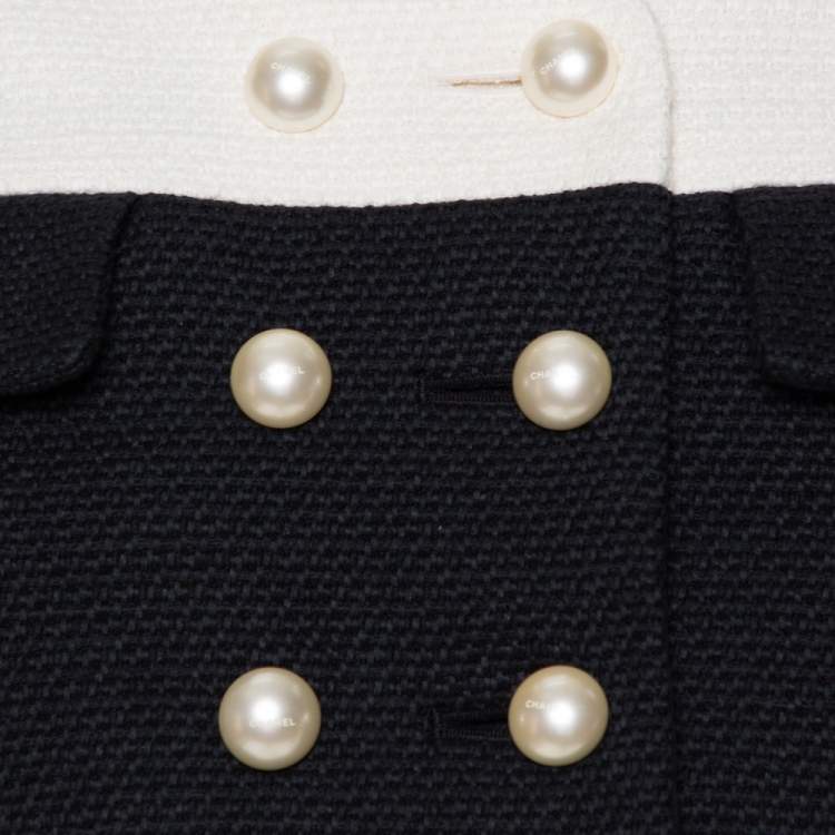 مملوكة مسبقًا Chanel Monochrome Tweed Double Breasted Cropped Jacket M