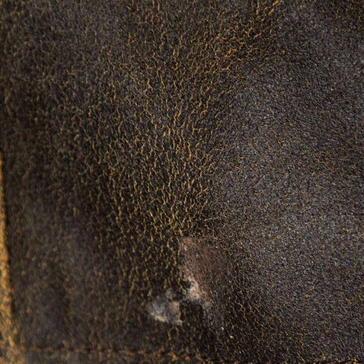 Pre Owned Chanel Vintage Dark Brown Leather Button Front Distressed Vest M