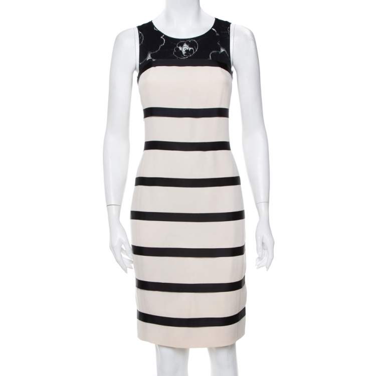Chanel Cream Crepe Contrast Tri Detail Sleeveless Dress & Lace