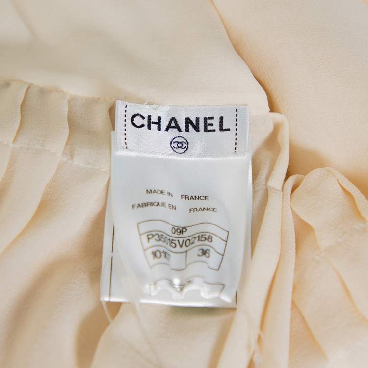 Pre Owned Chanel Cream Silk Smocked Detail Button Front Shirt S