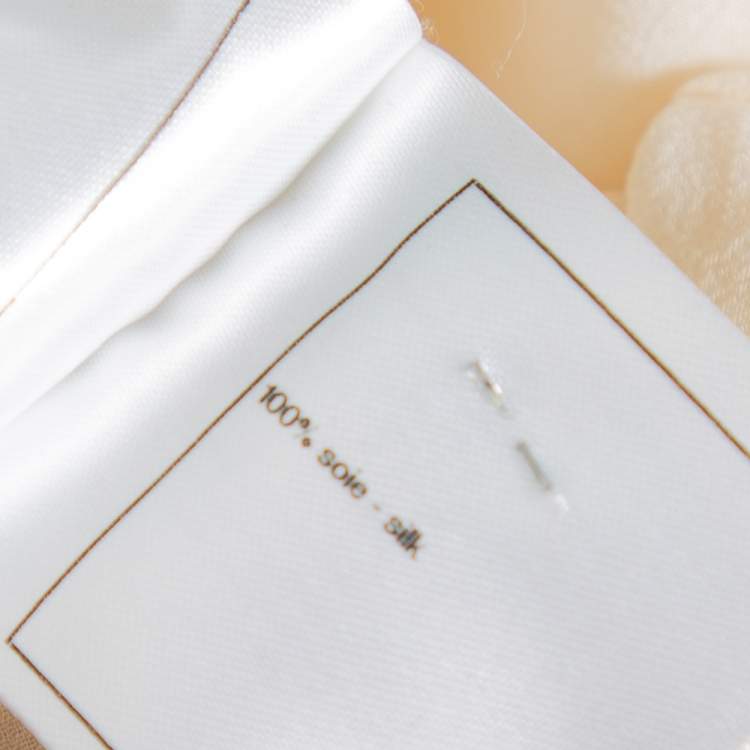 Pre Owned Chanel Cream Silk Smocked Detail Button Front Shirt S