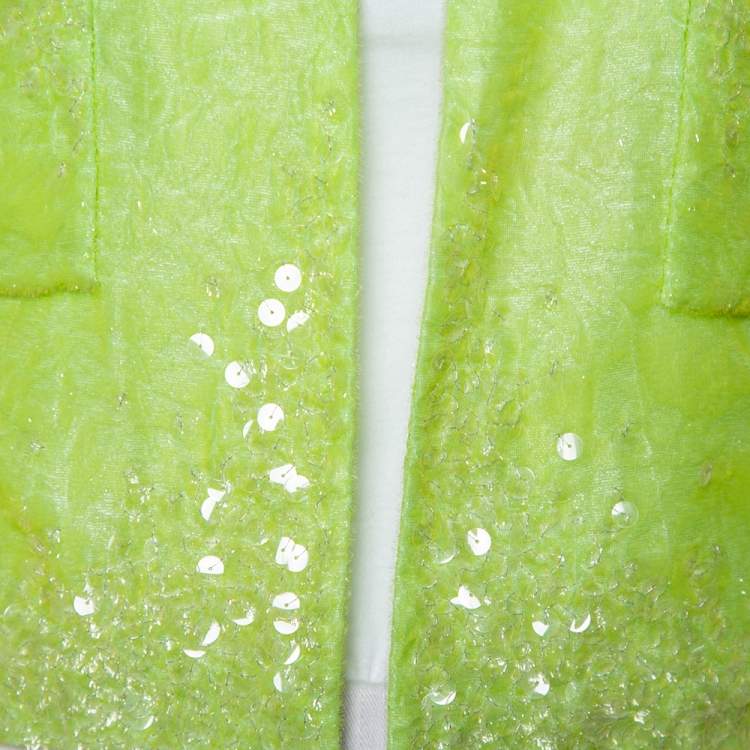 Pre Owned Chanel Boutique Lime Green Sequin Embellished Velvet Open Front Cropped Jacket M