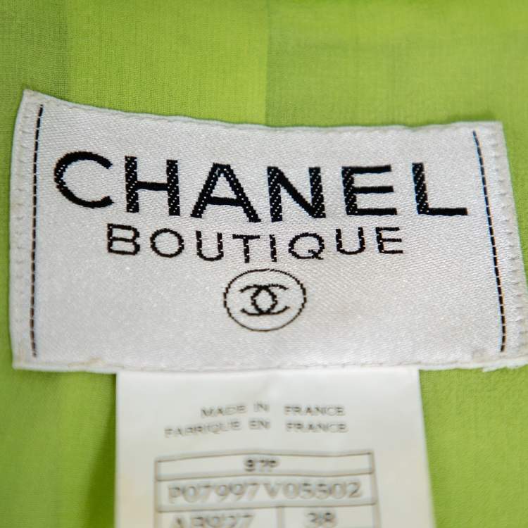 Pre Owned Chanel Boutique Lime Green Sequin Embellished Velvet Open Front Cropped Jacket M