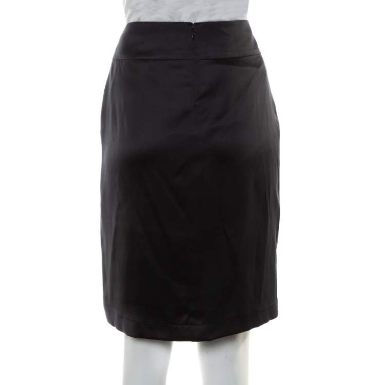 Pre Owned Chanel Black Silk Satin Faux Wrap Mini Skirt S