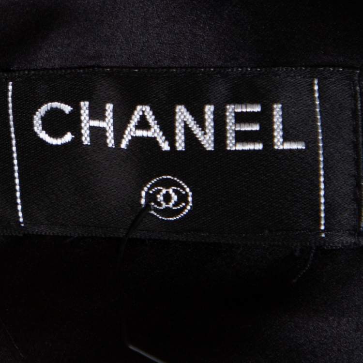 Pre Owned Chanel Black Silk Satin Faux Wrap Mini Skirt S