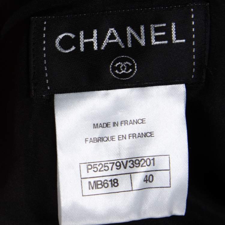 Pre Owned Chanel Black & Beige Tweed Back Button Detail Knee Length Skirt M