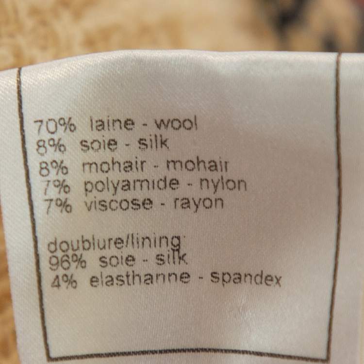 Pre Owned Chanel Cream Tweed Contrast Trim Detail Button Front Aztec Jacket M