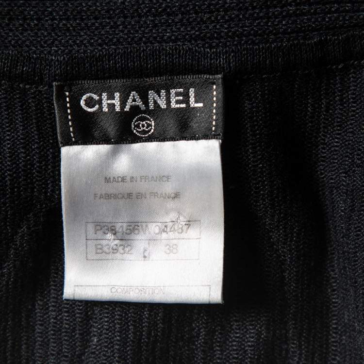 Pre Owned Chanel Black Knit Neck Tie Detail Button Front Mini Dress M