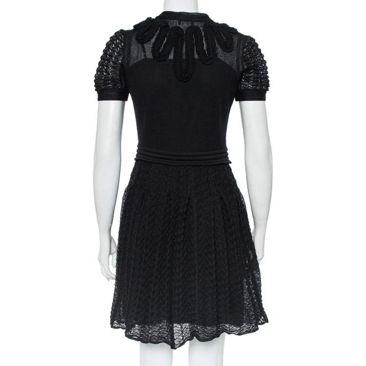 Pre Owned Chanel Black Knit Neck Tie Detail Button Front Mini Dress M