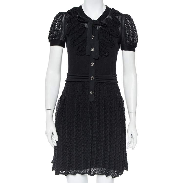 Chanel Black Knit Neck Tie Detail Button Front Mini Dress M Chanel | The  Luxury Closet