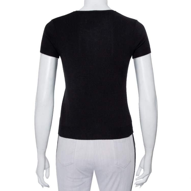 Pre Owned Chanel Black Wool Knit Short Sleeve Crewneck T-Shirt S