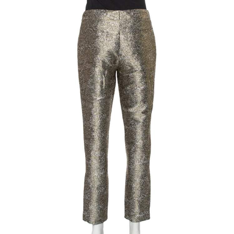 Pre Owned Chanel Metallic Lamé Cropped Pants M