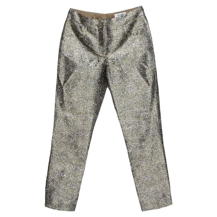 Pre Owned Chanel Metallic Lamé Cropped Pants M