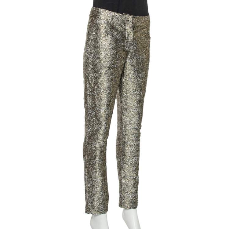 Pre Owned Chanel Metallic Lamé Cropped Pants M