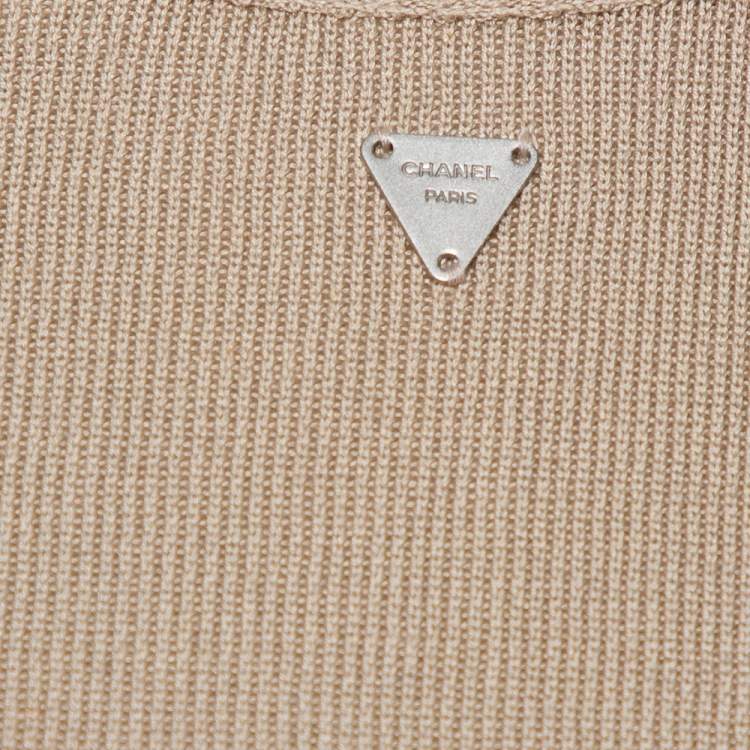 Pre Owned Chanel Beige Cotton Knit Short Sleeve T-Shirt L