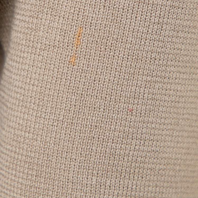 Pre Owned Chanel Beige Cotton Knit Short Sleeve T-Shirt L