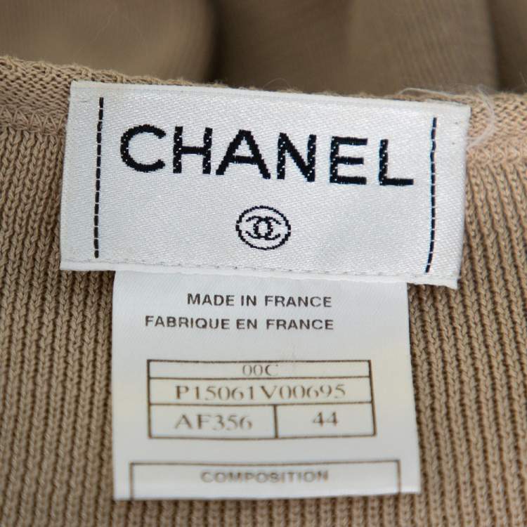 Pre Owned Chanel Beige Cotton Knit Short Sleeve T-Shirt L