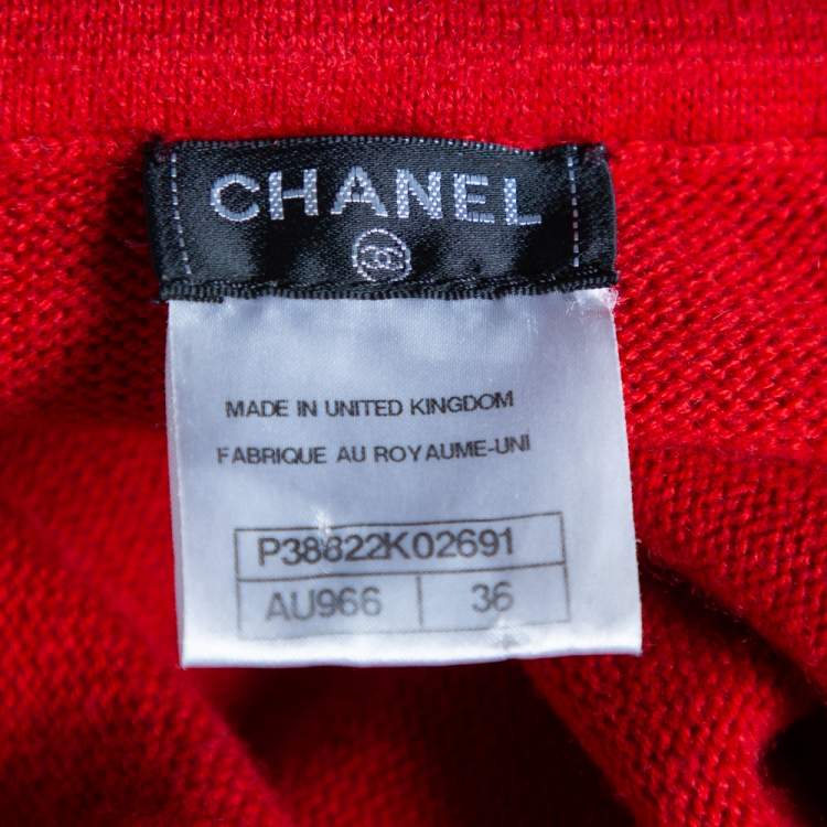 مملوكة مسبقًا Chanel Red Cashmere & Wool Bell Sleeve Belted Sweater S