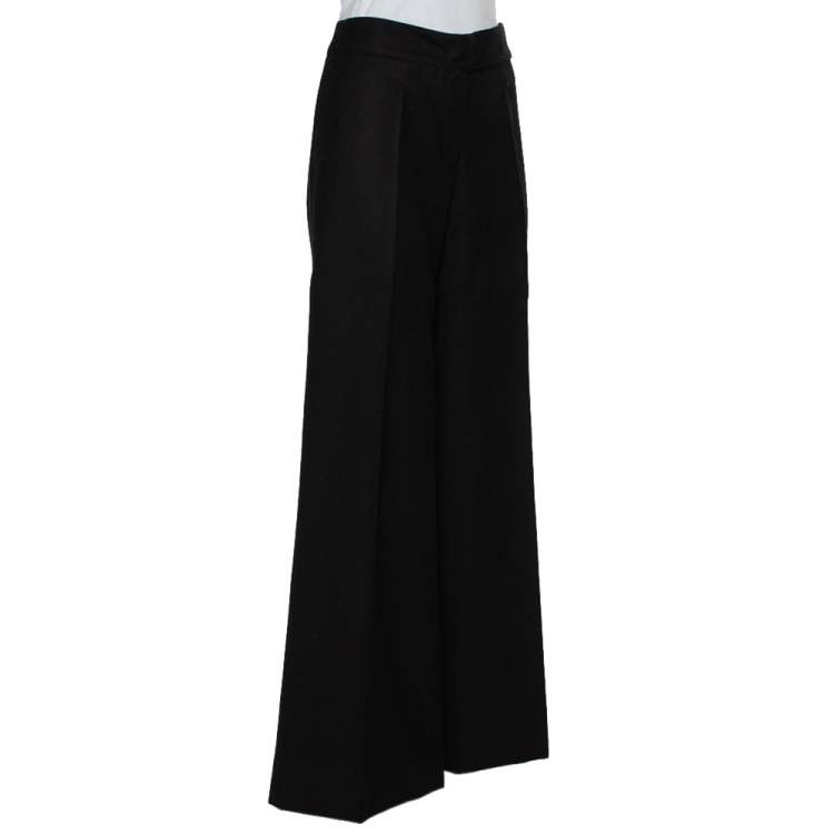Pre Owned Chanel Black Wool Wide Leg Trousers M