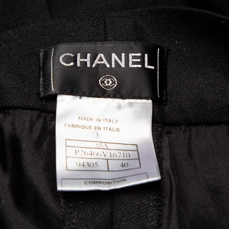 Pre Owned Chanel Black Wool Wide Leg Trousers M