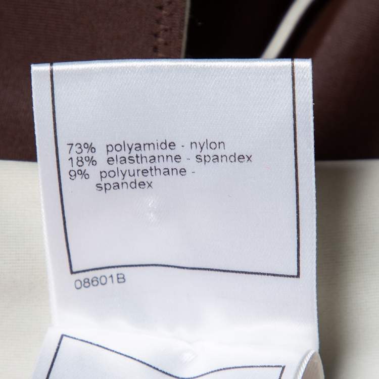 Pre Owned Chanel Brown Knit Paneled Zip Front Cropped Jacket L