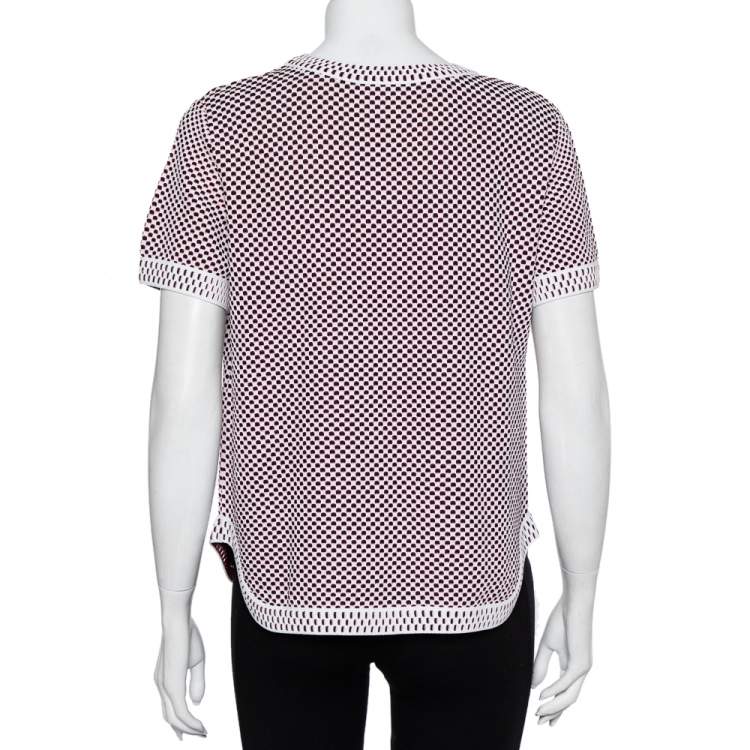 Pre Owned Chanel Multicolor Patterned Knit Short Sleeve Crewneck Sweater M