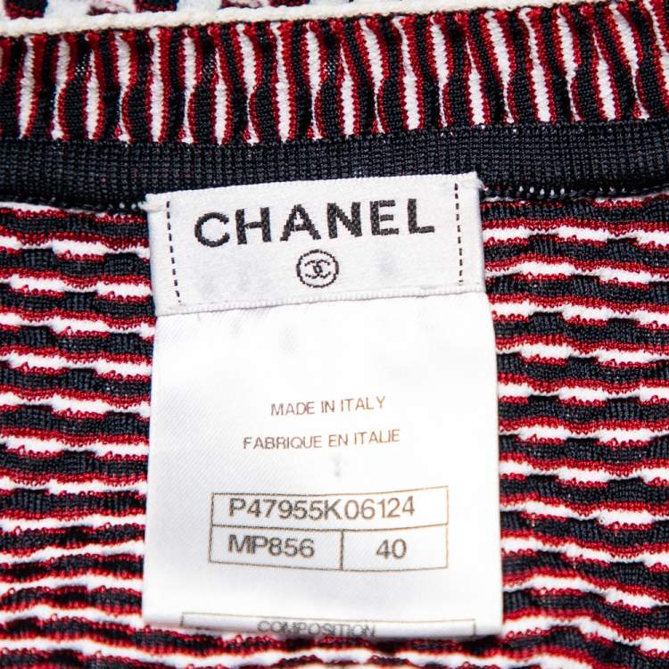 Pre Owned Chanel Multicolor Patterned Knit Short Sleeve Crewneck Sweater M