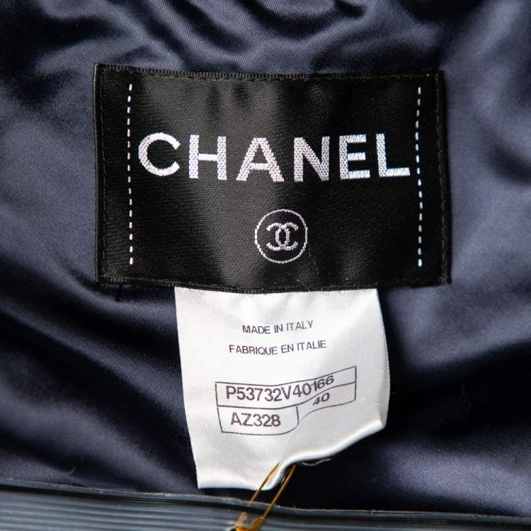 Pre Owned Chanel Navy Blue Synthetic Button Front Cropped Jacket M