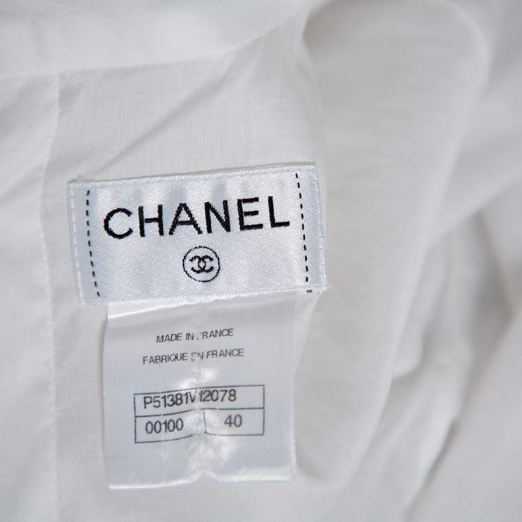 Pre Owned Chanel White Cotton Scalloped Overlay Detail Top M